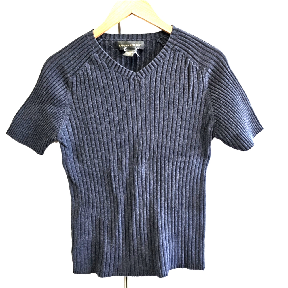 Banana Republic Ribbed V Neck Stretchy 100% Cotton Sweater